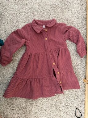 Girls' Ribbed Button-Front Tiered Dress in Mauve